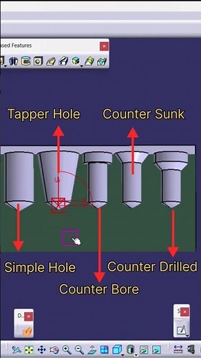 CATIA V5 Hole Types Explained in 20 Seconds 😯 #catiav5 #cad #catia