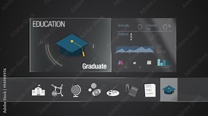 Graduate icon for Education contents.Digital display application. Education icon set animation,school, world history,science,physical education, art, library, test, graduation(included Alpha)