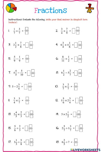 Four Operation Fractions (Mixed) online exercise for