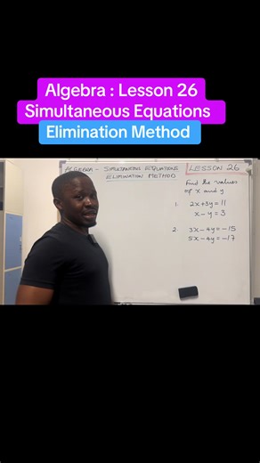 Algebra Lesson 26 Simultaneous Equations Elimination Method