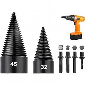 Wood Splitter Drill Bits, Firewood Log Splitter 45mm+32mm, 6PCS Detachable Drill Bit Heavy Duty Electric Drills Screw Cone Driver with Round + Hex + Square Shank for Electric Drill Machine (32+45mm)