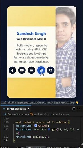 Modern CSS Profile Card Hover Effect | HTML & CSS Animation Tutorial #shorts