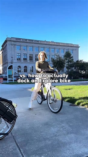 Time for an Explore Bike Share safety lesson 🤓🚲 When your bike session is sadly over...👇 ❌ Don't ride straight into the bike station or jam it in ✅ Slow down to a stop, get off your e-bike, and gently roll it into the dock 💡 Listen for the 3 beeps to ensure your e-bike is docked For more pro tips on how to use Explore Bike Share, head to our website with the link below! 🔗 | Explore Bike Share