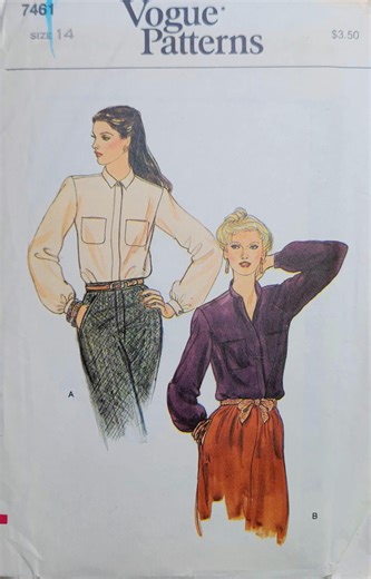 Vogue Patterns 7461 1980s Blouse Sewing Pattern Size 14 Uncut - Etsy
