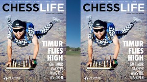 Timur Gareyev, reigning U.S. Open Chess Champion, does a thrilling "chessdive" for the November Chess Life Magazine cover and video shoot. The Kansas based Grandmaster (born in Uzbekisan), also known as "Blindfold King" is an adventure addict: an ultramarathoner, yoga enthusiast and blindfold-chess Guinness World Record holder. Gareyev's manager Jennifer Vallens coordinated the cover and video shoot with Joe Jennings of skydive.tv. Gareyev chose to set up a position based on a game from 1760 bet