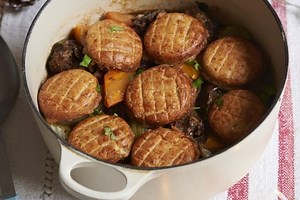 Ale-braised ox cheek stew with cheddar cobblers recipe