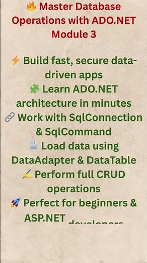 🔥 Master Database Operations with ADO.NET Module 3#Shorts