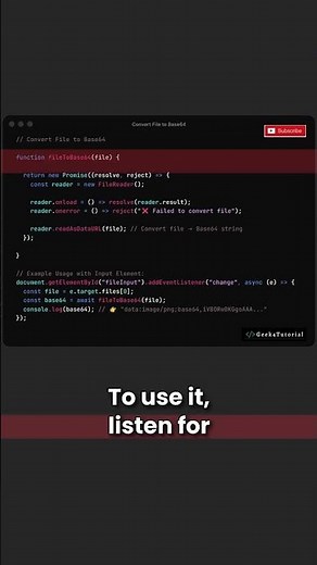 How to Convert File to Base64 in JavaScript | FileReader Explained | JS Tips | #shorts #javascript