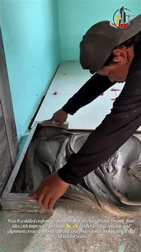 Perfect Floor Tiling Process 🏡✨#TileWork #Construction