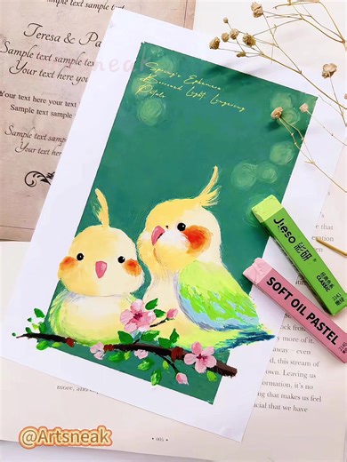 Oil Pastels Lovebirds Painting Tutorial