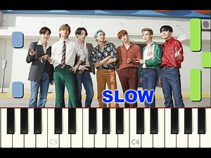 SLOW piano tutorial "DYNAMITE" by BTS, 2020, with free sheet music