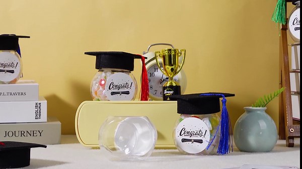 12 Sets Graduation Candy Jars Set with Graduation Cap Plastic Congrats Grad Decorations Bulk Graduation Party Favors Gifts Class of 2024 for Guests Kids Adults(Colorful)
