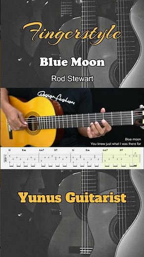 Blue Moon - Rod Stewart - Fingerstyle Guitar Tutorial + TAB & Lyrics #fingerstyleguitar