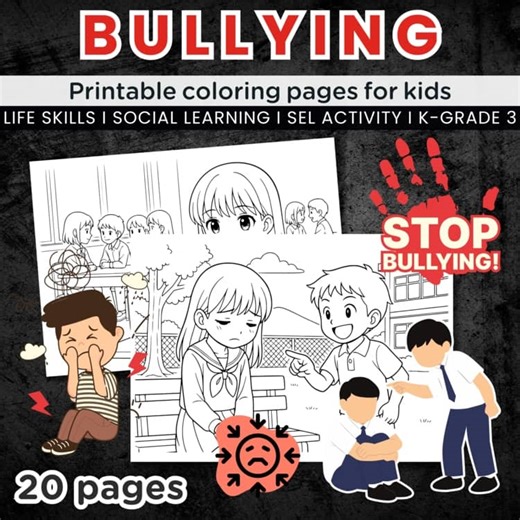 Bullying at School Coloring Pages, SEL & Life Skills Activities, Teach Kindness