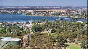 Towards water tanks and mast and onwards to the bridge and Yarrawonga Victoria beyond