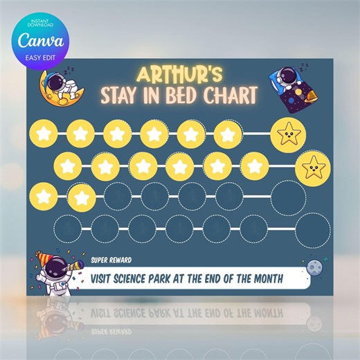 Space Stay in Bed Chart: Editable Kids Reward System (canva Template Digital Download) - Etsy