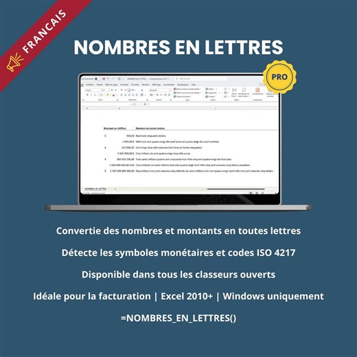 Nombres En Lettres Excel Add-in | Convert Numbers to Text | Windows Only - Etsy