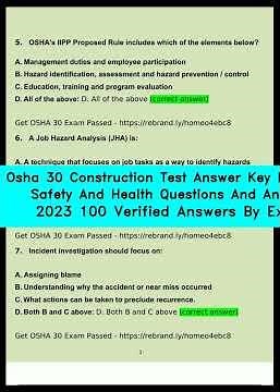 Osha 30 Construction Test Answer Key Managing Safety And Health Questions And Answers 2023 100 Verif