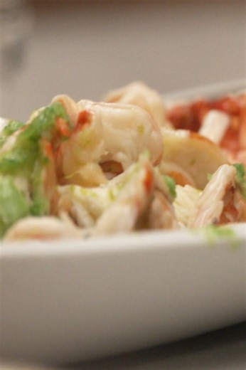 Shrimp ceviche with avocado, cucumber, and tostadas
