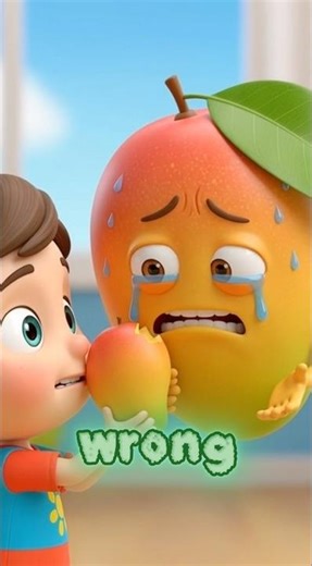 Hungry boy and frustrated mango