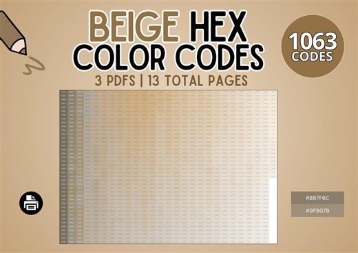1063 Hex Codes: Beige Shades Chart for Branding, Web and Graphic Design | Printable Palette Samples, Color Swatch for Artists & Students - Etsy UK