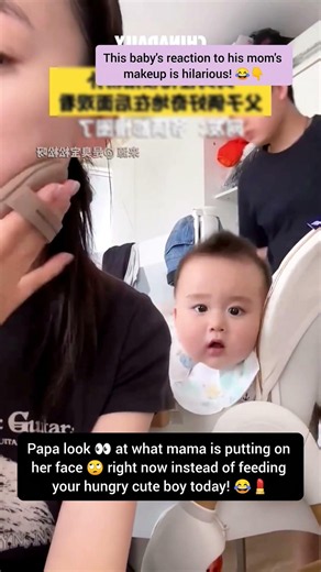 Cute baby gets completely shocked watching mom do makeup! 😂💄