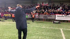 Chester FC manager Calum McIntyre enjoying the 0-2 away victory at Kidderminster Harriers tonight with the traveling Seals fans! The win moves Chester up to 3rd behind Darlington and Brackley Town at the top end of the closely contested National League North. #ChesterFC #NationalLeague | Proper Football