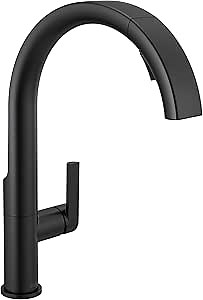 Delta Keele Matte Black Kitchen Faucet with Pull Down Sprayer, Modern Single Hole Kitchen Sink Faucet, Single Handle, Matte Black 19824LF-BL