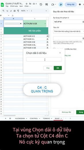 Đừng chọn sai vùng dữ liệu — dropdown / Nút thả xuống / google sheet chuyên nghiệp