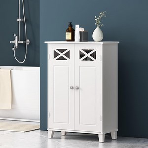 [Hot Item] Wooden Freestanding Bathroom Storage Cabinet with Double Doors & Visible Windows
