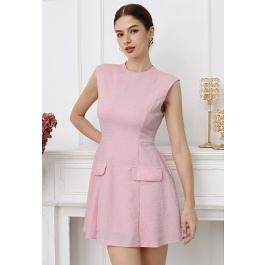 Open Back Sleeveless Tweed Mini Dress in Pink