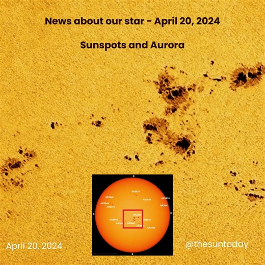 🌞 📰 Sun news for April 20, 2024: Numerous sunspots and a strong geomagnetic storm 🌶️ 🕳️ 🌞 The sun is peppered with sunspots and their magnetic energy has been throwing off CMEs left and right during the past week. The solar disk is currently covered with the largest number of sunspot regions (and sunspot number) during the current solar cycle, Solar Cycle 25. 💥 🫣 These many CMEs have traveled from the sun in a multitude of directions. Now, some of those CMEs have made it to Earth. Coronal