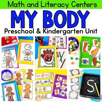 My Body Math & Literacy Centers Preschool, PreK Body Parts Activities & Writing