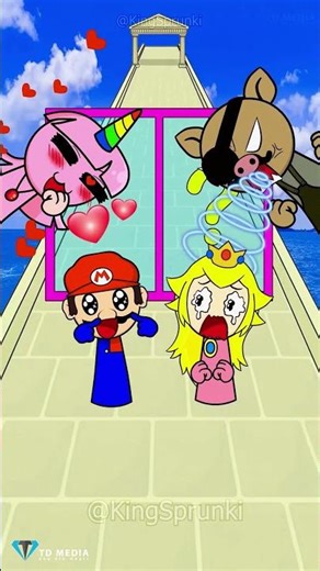 Sprunki Mario vs Sprunki Peach 😘 Who will win the Kiss Run Challenge 💪 incredibox Sprunki