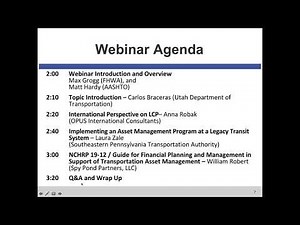 TAM Webinar 24: Life Cycle Planning in Transportation Asset Management Plans