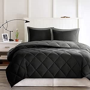 Madison Park Essentials Larkspur All Season Reversible Two Sides Down Alternative Comforter Set 3M Stain Release Comforters, Twin/Twin XL, Black/Gray