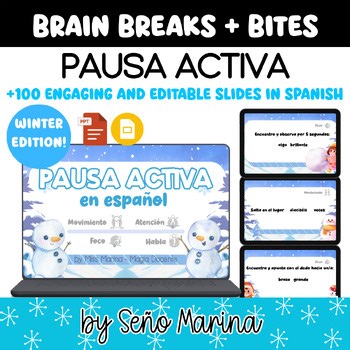 5-MINUTE Spanish Brain Breaks Working Memory  100 SLIDES, WINTER EDITION