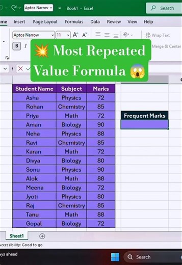 Excel Trick: Find Most Frequent Number in Seconds 😱 | MODE.SNGL Formula 2025 #tipsandtricks
