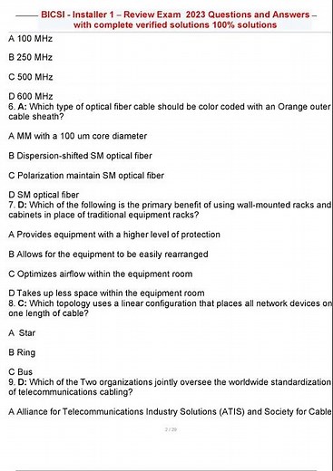 BICSI Installer 1 – Review Exam 2023 Questions and Answers with complete verified solutions 100% s