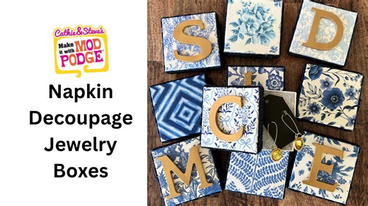 5.1K views · 88 reactions | The perfect DIY for gifting: stunning homemade monogram jewelry gift boxes! These are made with paper napkins and Mod Podge. Handmade Happy Hour with Cathie Filian is teaching this quick and easy tutorial.  Learn more about Mod Podge at plaidonline.com/mod-podge  Watch more Make It With Mod Podge: bit.ly/MakeItWithModPodge  Sign up for our newsletter! plaidonline.com/email-signup #ModPodge #DIYgift #NapkinDecoupage | Plaid Crafts | Facebook