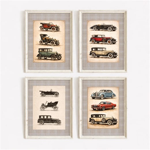 Set of 4 Vintage Car Prints, Preppy Boy Nursery, Antique Auto Gallery Wall - Etsy