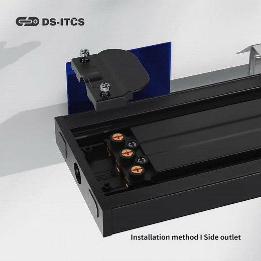 Installation steps for surface mounted power track sockets.
