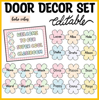 Pastel Gingham Classroom Door Display Set, Editable Welcome Posters Tags