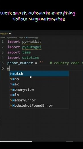 Automate WhatsApp Messages with Python (pywhatkit Tutorial) #pythonshorts #shorts #ytshorts