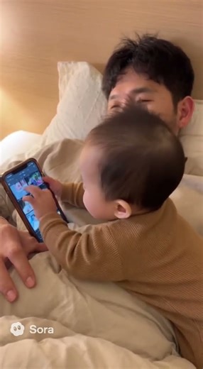 아빠 몰래 핸드폰 보는 아기