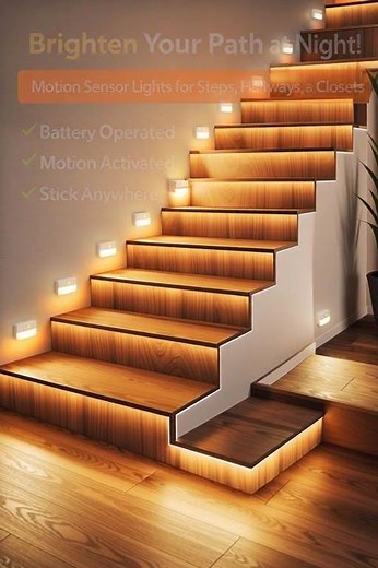 Guankai 8 Pack Motion Sensor Stair Light for Indoor, Battery Operated Closet Lights, Wireless Stick