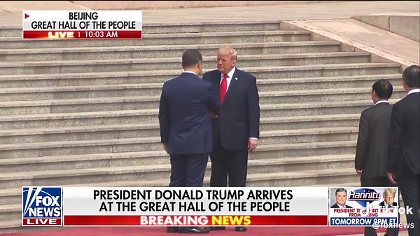 BREAKING: President Trump meets Chinese President Xi Jinping at the Great Hall of People in Beijing.