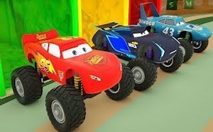 通过闪电麦昆、怪物卡车车轮、麦克卡车、儿童停车场 学习颜色 玩具和颜色