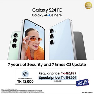 Get ready to explore innovation and style with the Galaxy S24 FE and experience the future of Galaxy AI. Get a cashback offer of Tk. 12,000 along with 7 years of security and OS updates. Head to your nearest authorized Samsung outlet to get this amazing device today. Learn more: https://www.samsung.com/bd/smartphones/galaxy-s/galaxy-s24-fe-blue-256gb-sm-s721blbcbng/ | Samsung