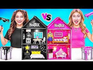 Black Girl Vs Pink Girl Build Amazing Doll House For Huntrix Kpop Demon Hunters!